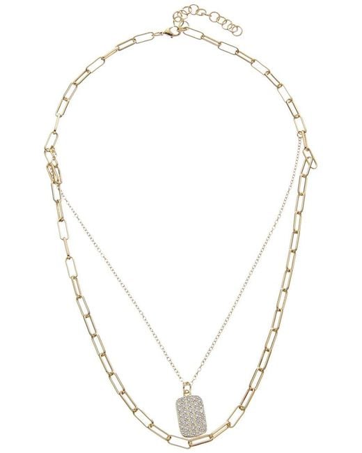 Juvell Metallic 18K Plated Cz Dog Tag Link Necklace