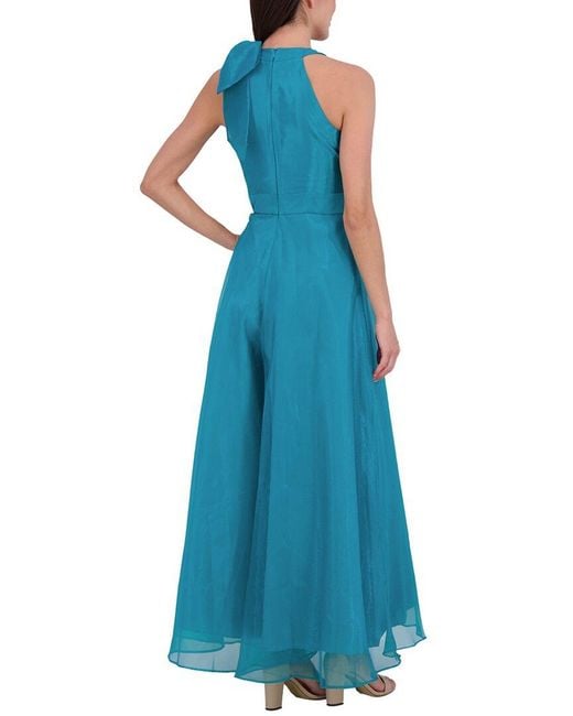 Eliza J Blue Sleeveless Solid Walk-Thru Jumpsuit