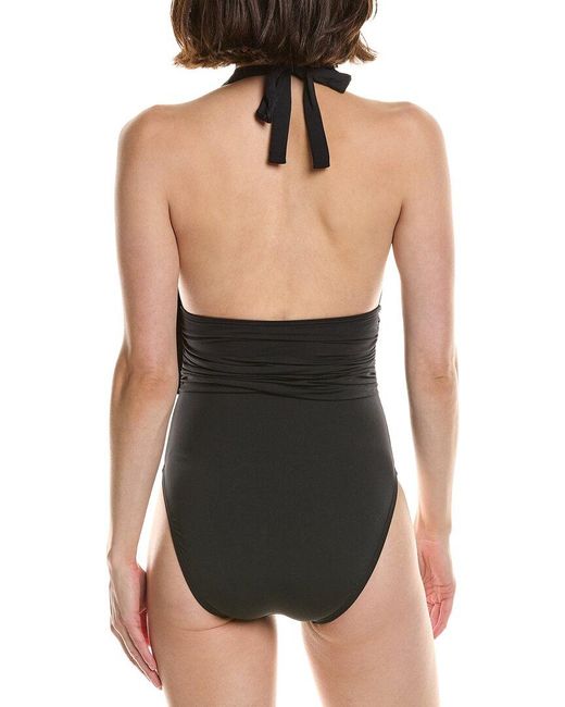 Carmen Marc Valvo Black Halter One-Piece