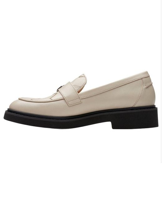 Clarks White Splend Leather Penny Loafer