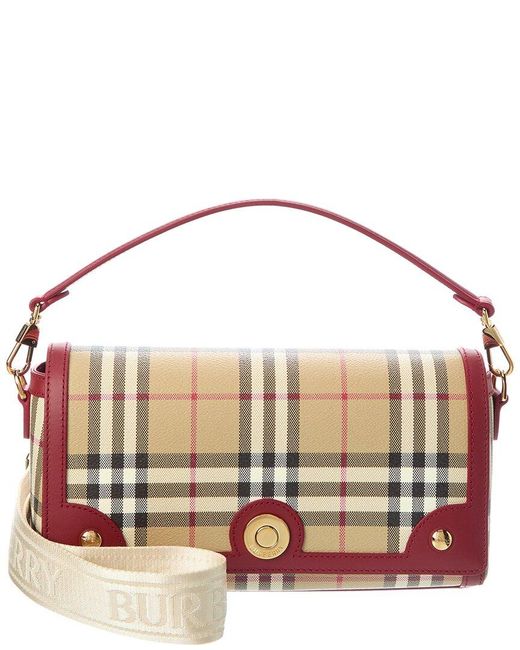 Burberry Brown Note Small Check E-Canvas & Leather Shoulder Bag