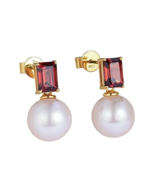 Kai Fine Jewelry White 14K 1.60 Ct. Tw. Garnet & 8-9Mm Pearl Drop Earrings