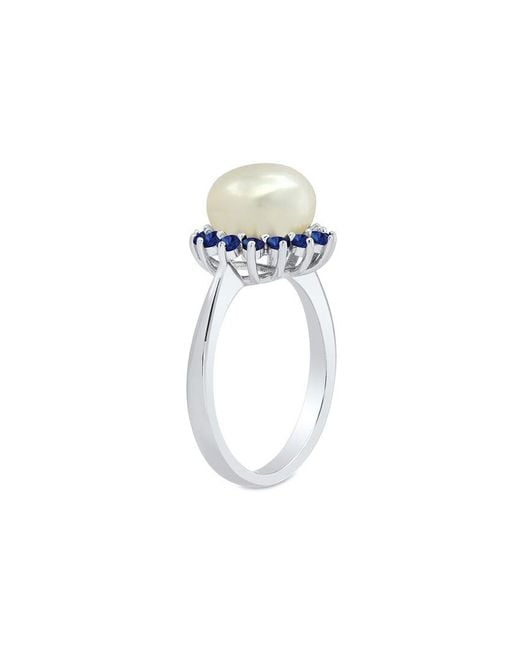 MaxColor Blue 0.70 Ct. Tw. Lab-Grown Sapphire & 9Mm Pearl Ring
