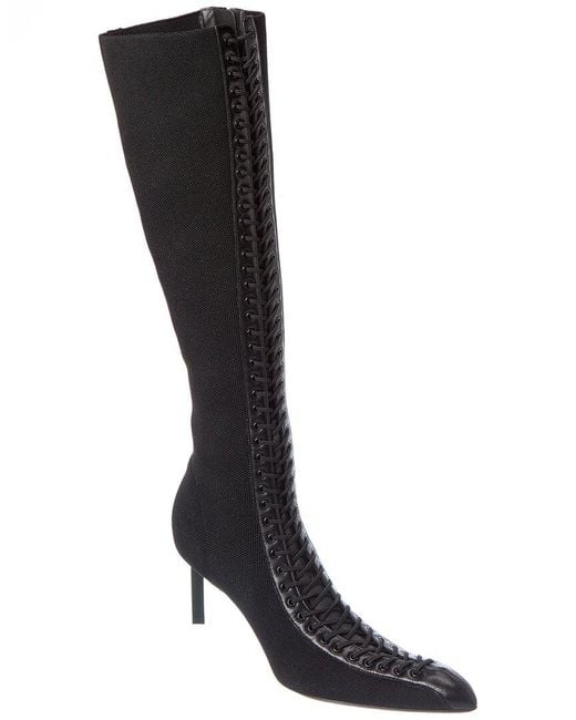 Givenchy Black Lace-Up Leather-Trim Knee-High Boot