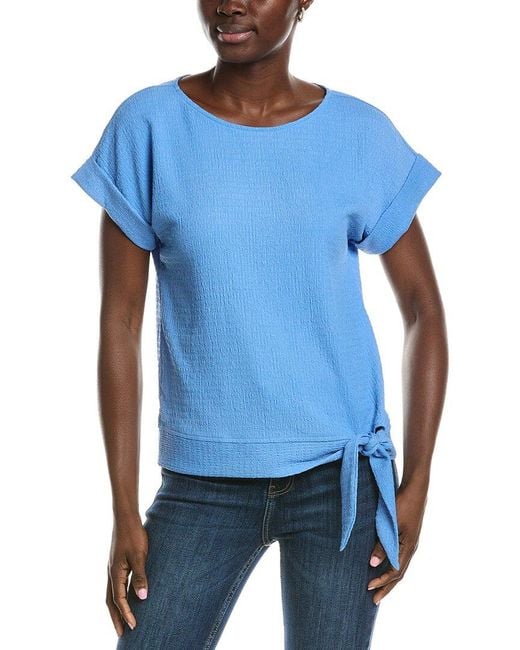 Jones New York Blue Dolman Tie Seabreeze Crinkle Top
