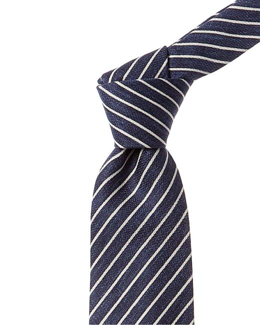 J.McLaughlin Blue Stripe Silk Print Tie for men