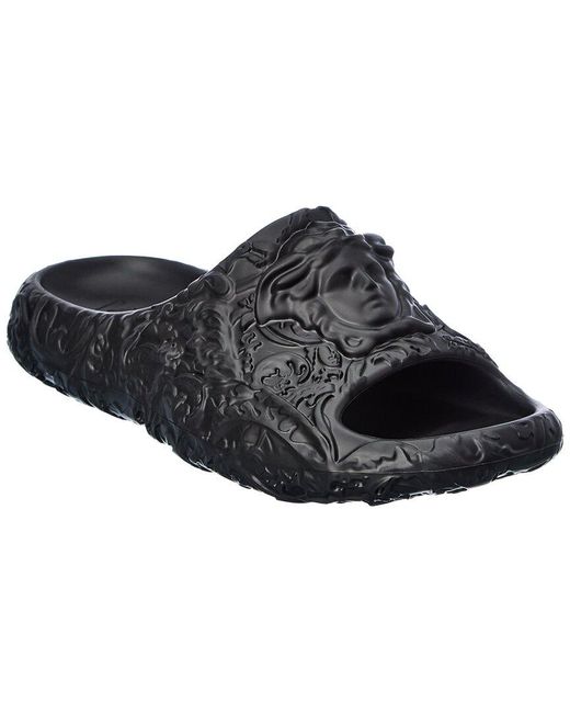 Black Save 4% Mens Shoes Sandals for Men slides and flip flops Versace Rubber Medusa Dimension Slides in Nero 