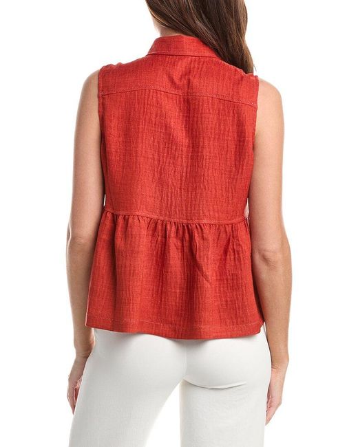 Max Studio Red Front Pleat Peplum Shirt