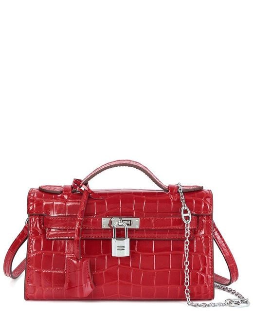 Tiffany & Fred Paris Red Croco-Embossed Top-Handle Crossbody
