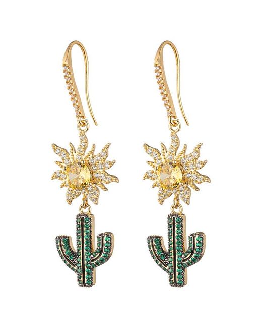 Eye Candy LA Metallic Cz Palm Spring Cactus Drop Earrings