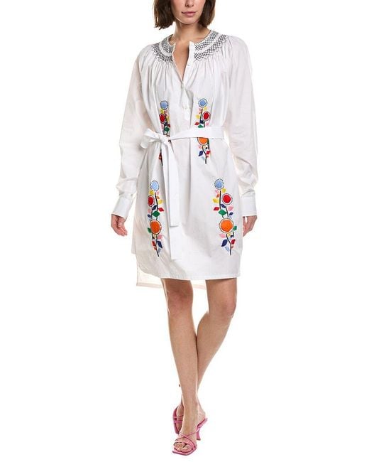 Prada White Embroidered Poplin Shirtdress