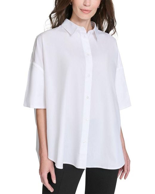 Halston Heritage White Short Sleeve Button Down Blouse