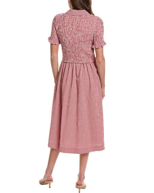 Design History Pink Smocked Gingham Midi Dress