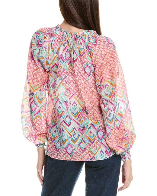 Hale Bob Red Lyla Silk-Blend Top