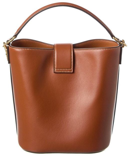 Celine Louise Small Leather Bucket Bag in Brown | Lyst