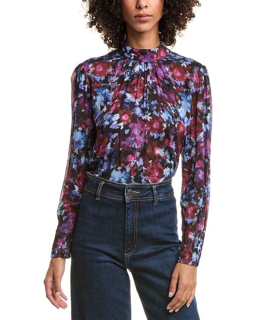 Bella Dahl Blue Mock Neck Blouse