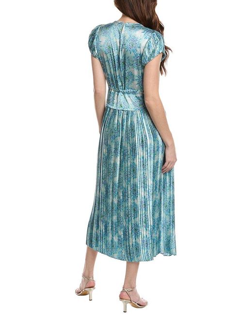 Rebecca Taylor Blue Astera Fleur Pleated Midi Dress