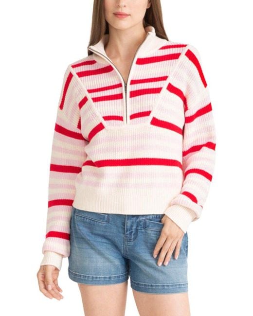 Draper James Red Mixed Stripe Zip Up Pullover