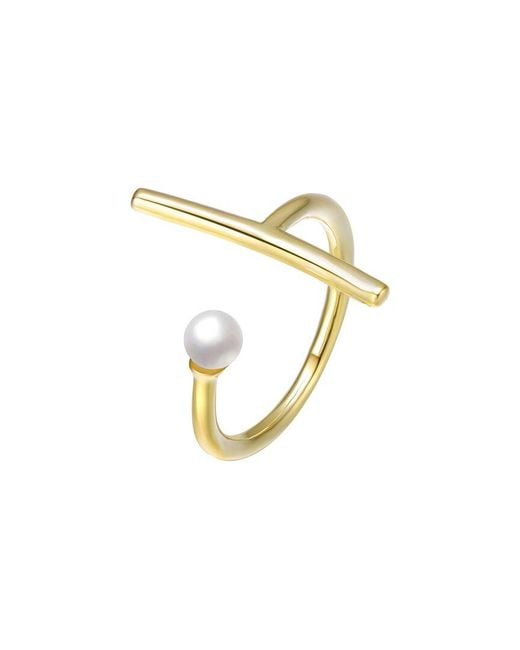 Rachel Glauber Metallic 14k Plated 4-5mm Faux Pearl Ring