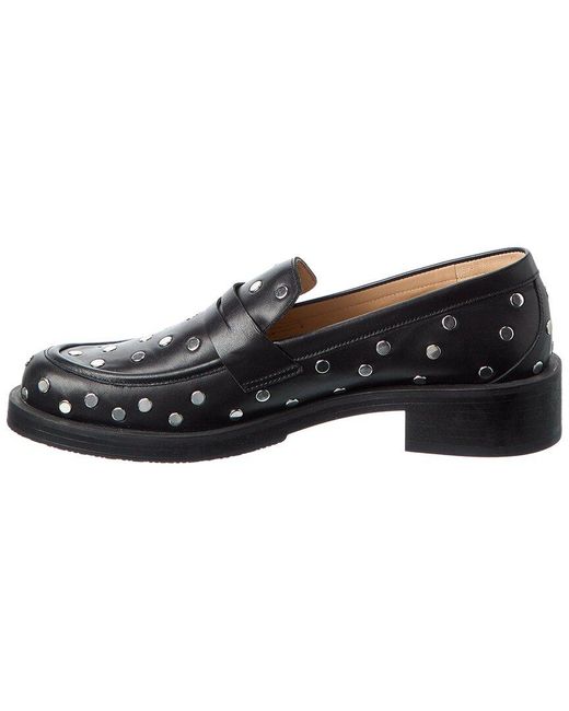 Stuart Weitzman Black Palmer Bold Stud Leather Loafer