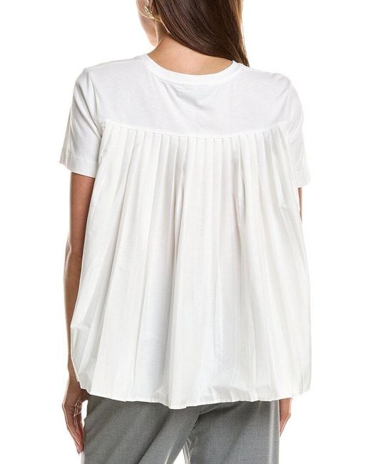 Kenneth Cole White High-Low Pleated Back T-Shirt