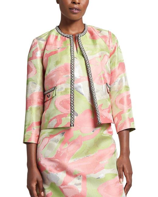 Ming Wang Pink Heritage Fit Abstract Jacquard Woven Jacket
