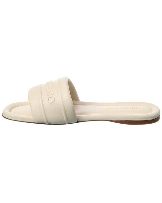 Ferragamo White Logo Leather Slide
