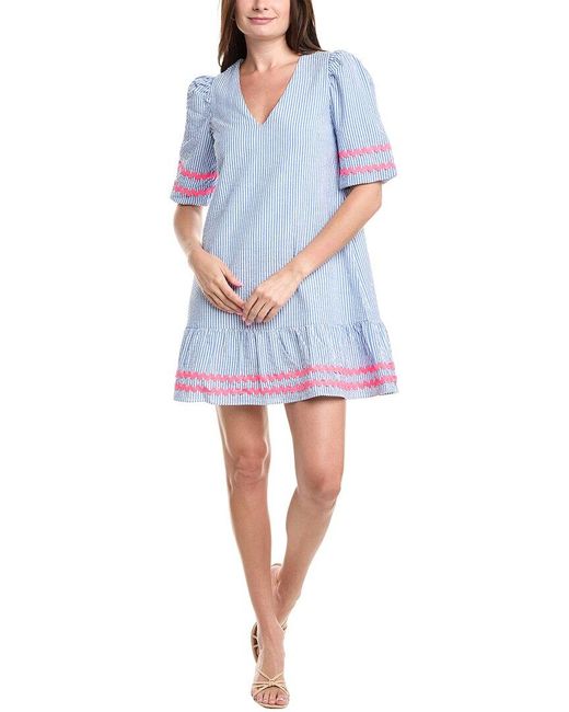 Sail To Sable Blue V-Neck Puff Sleeve Mini Dress