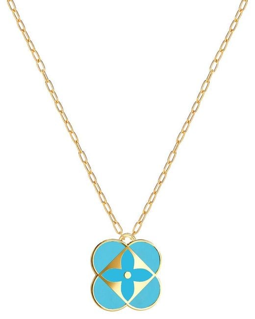 Gabi Rielle Blue 14k Over Silver Blossom Clover Necklace