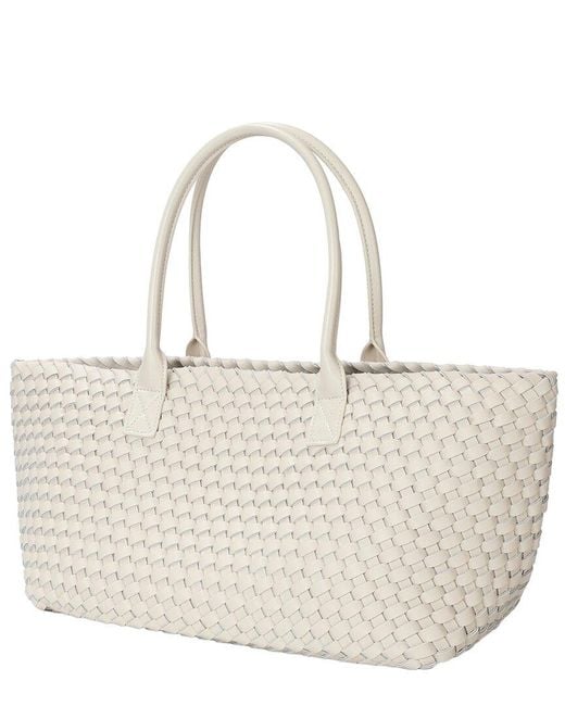 Tiffany & Fred Paris White Large Hand-Woven Leather Tote