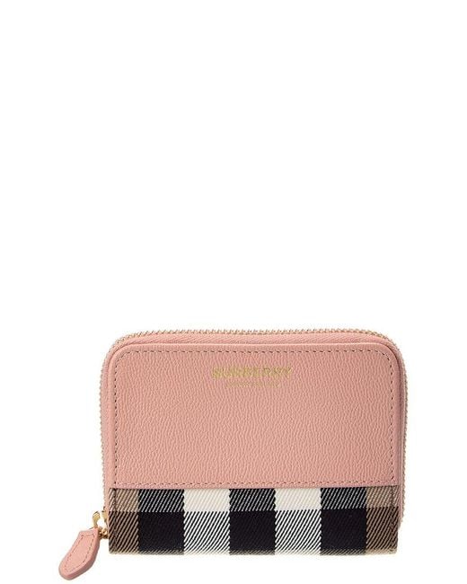 Burberry Pink Check Canvas & Leather Card Case