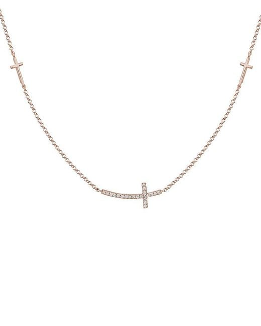 Diamond Select Cuts Metallic 14K Rose Diamond Cross Necklace 0.06 Ct