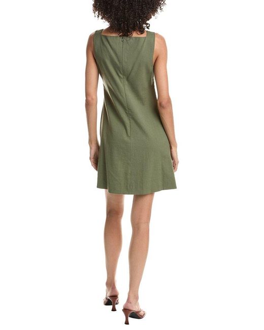 Theory Green High Square Neck Linen-Blend Mini Dress