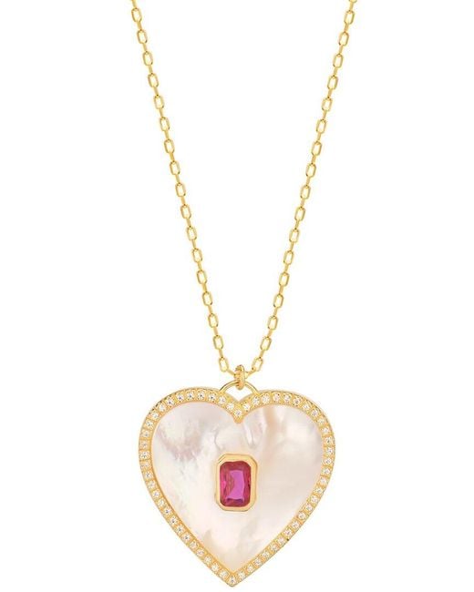 Gabi Rielle Metallic Modern Touch Collection 14k Over Silver Pearl Cz Love Necklace