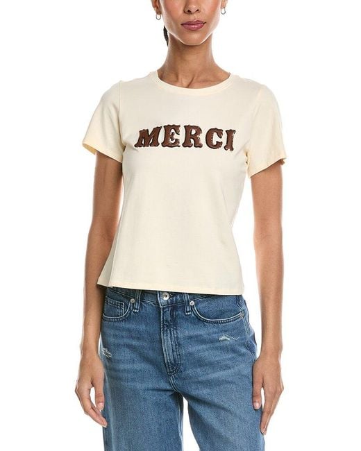 Cinq À Sept Blue Merci Leather Applique Shrunken T-Shirt