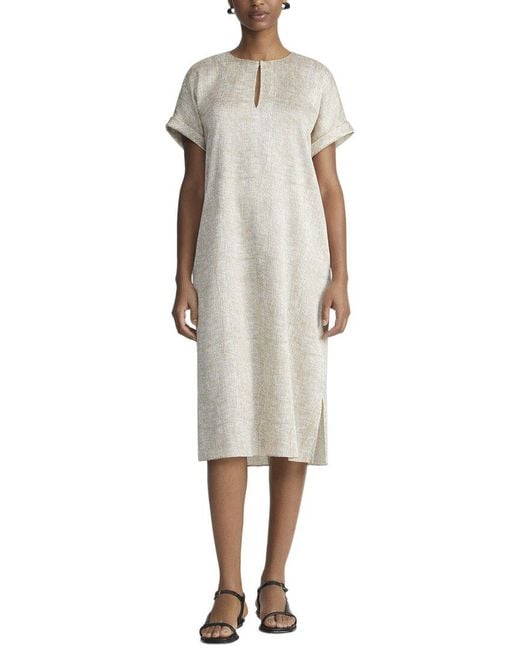 Lafayette 148 New York Natural Cuffed Short Sleeve Silk-Blend Dress