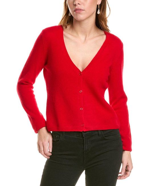 Sofiacashmere Red Modern V-Neck Cashmere Cardigan
