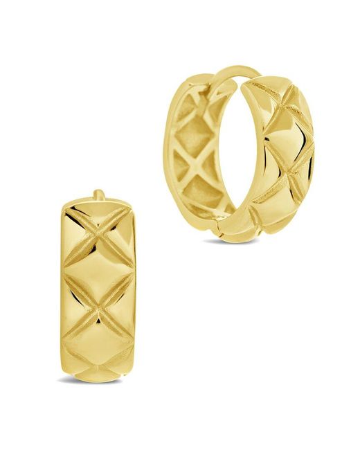 Sterling Forever Metallic 14k Plated Bridget Quilted Micro Hoops