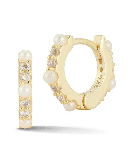Sphera Milano Metallic 14k Over Silver 2mmmm Pearl Cz Huggie Earrings