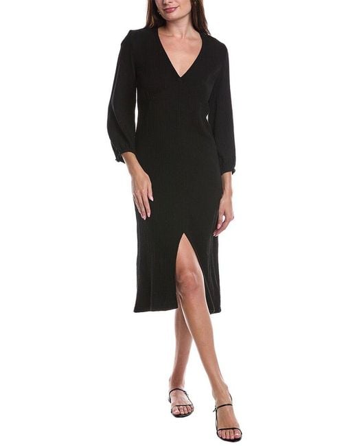 Nation Ltd Black Olpa Ballon Sleeve V-Neck Midi Dress