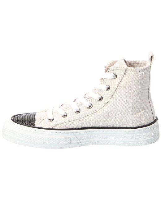 Brunello Cucinelli White Canvas High-Top Sneaker