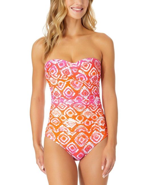 Anne Cole Red Twist Front Strapless One-Piece