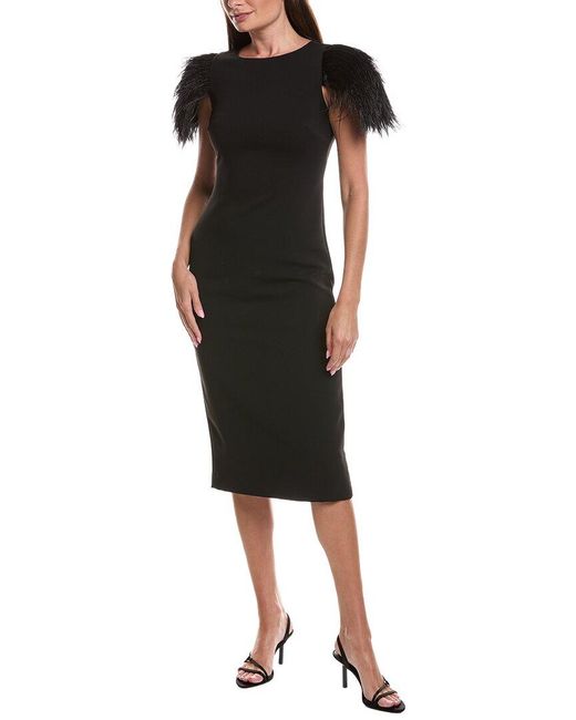 Badgley Mischka Black Feather Shoulder Cocktail Dress
