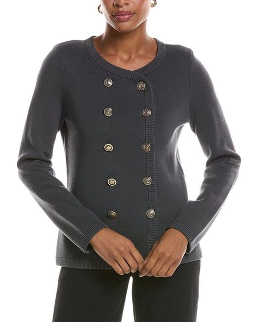 St. John Gray Double-Breasted Knit Jacket