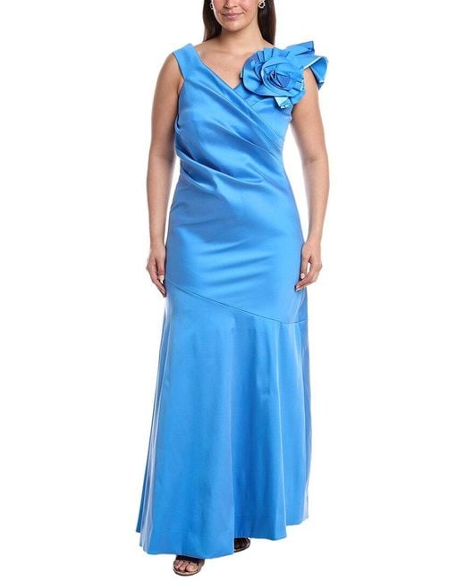 Teri Jon Blue Plus Off-The-Shoulder Gown