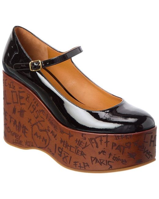 Chloé Brown Maxime Leather Wedge Pump