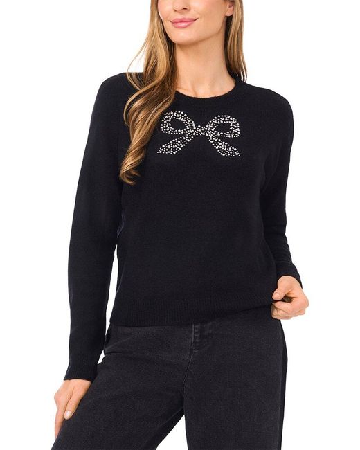 Cece Blue Heatset Bow Pullover Sweater