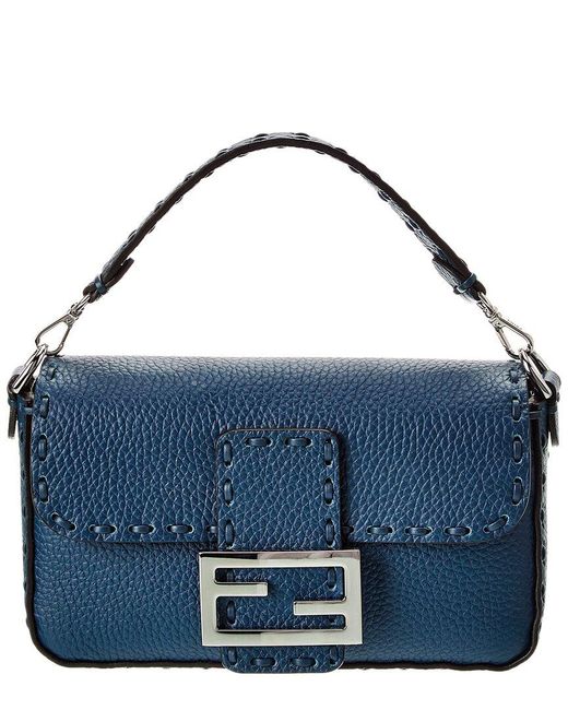 Fendi Blue Baguette Mini Leather Shoulder Bag