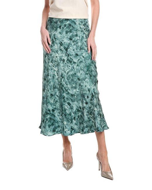 Lafayette 148 New York Green Bias Cut Flared Silk-Blend Maxi Skirt