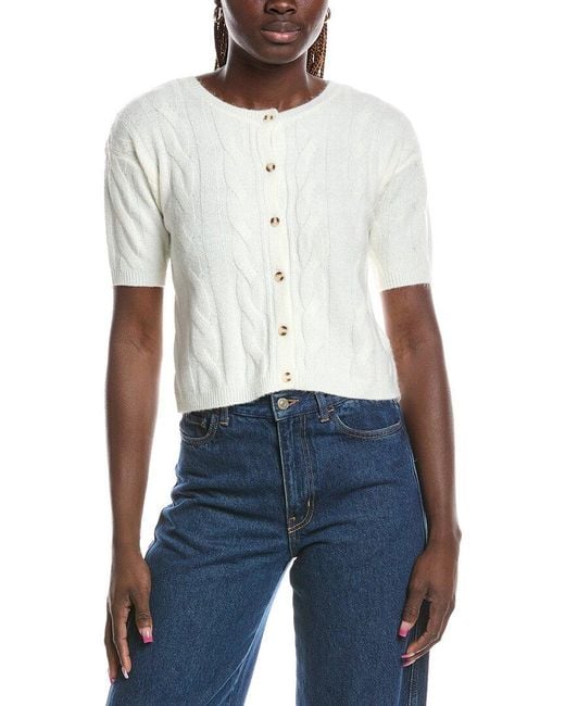 1.STATE White Cable Crewneck Cardigan